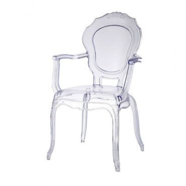 Cadeira para Eventos Policarbonato Cristal com Braços Luis XV